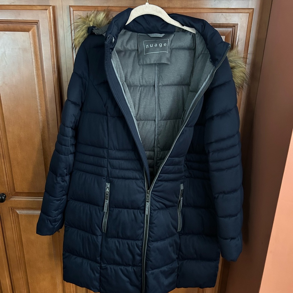 New Nuage Women's Navy Puffer Coat with Hood